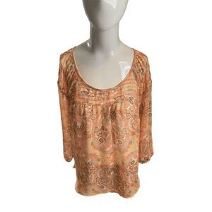 LC Lauren Conrad Sheer Top Long Sleeves Flowers Sz L*